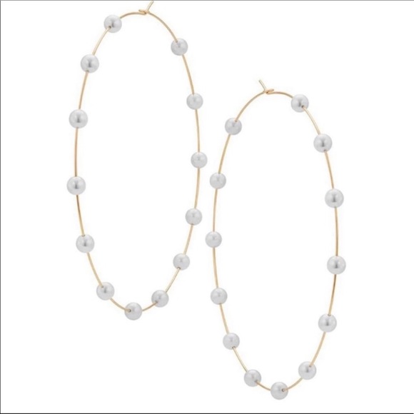 New Zara Large Threader Hoop Statement Earrings ~ Boho Pearl Accents ~ Hoops - Picture 10 of 14